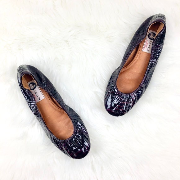 Lanvin Shoes - LANVIN Purple Crocodile Ballet Flats